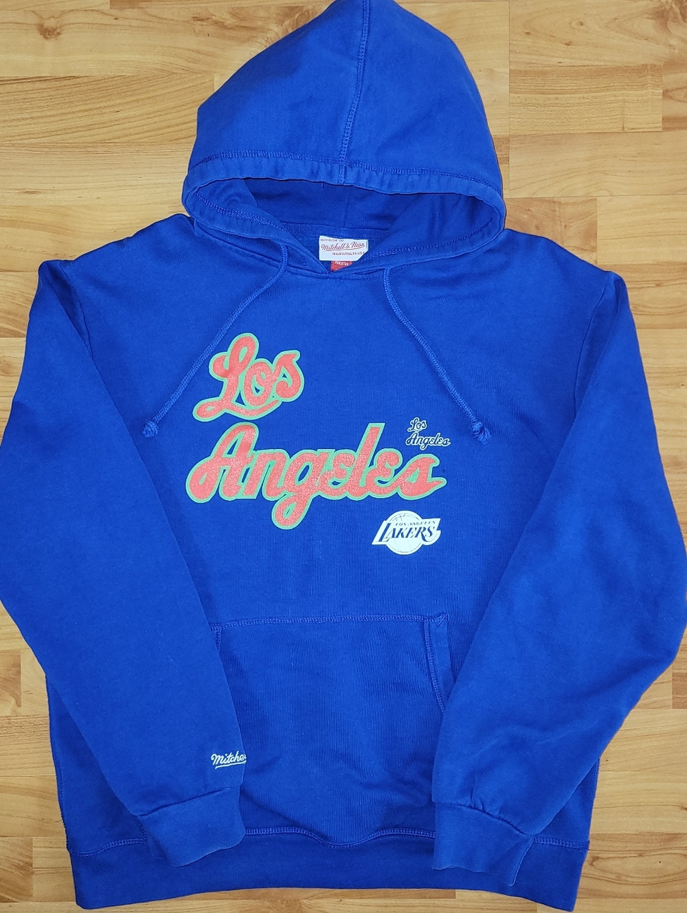 Rare Mitchell & Ness Los Angeles Lakers Blue Hoodie with Red/Green Logo, XL